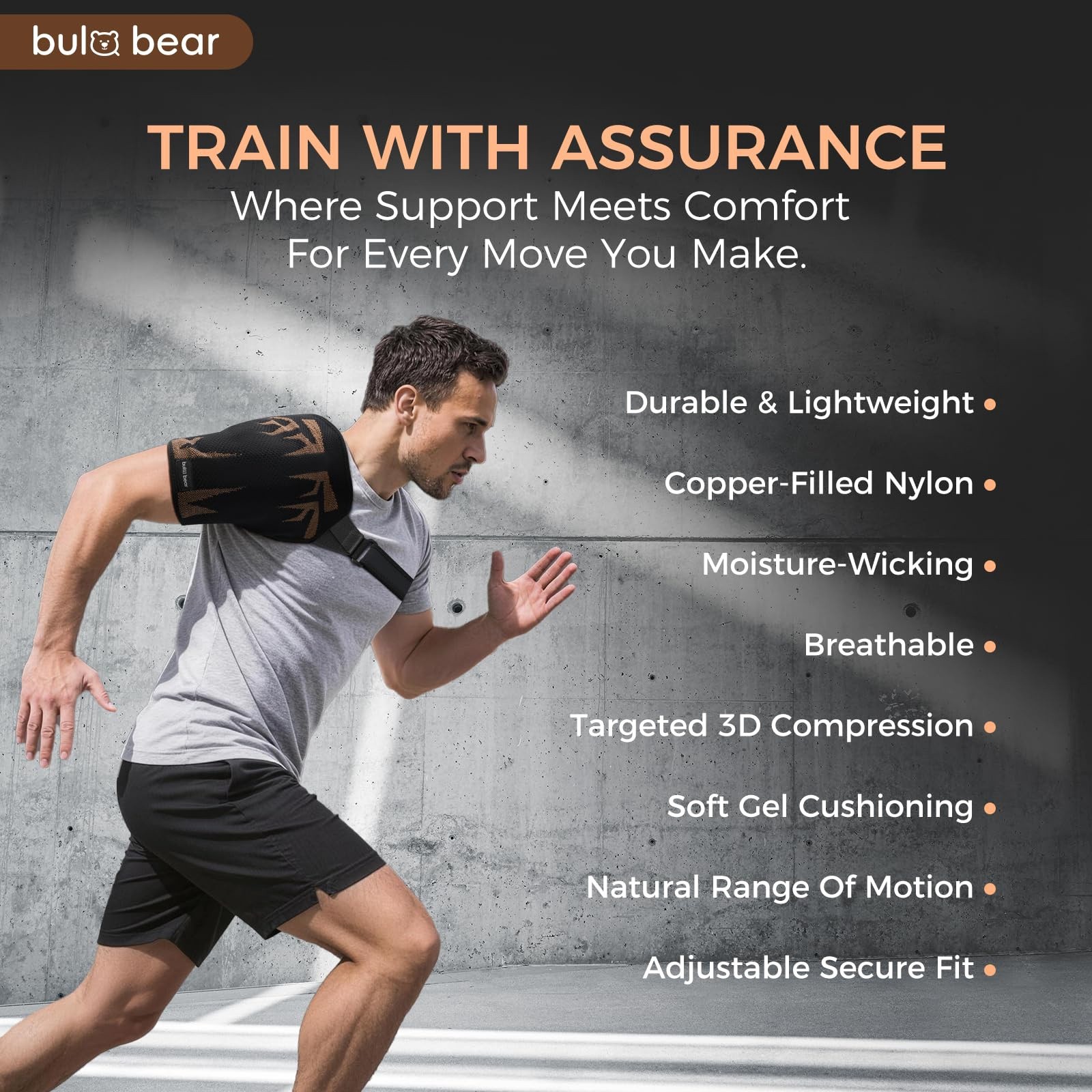 BULA BEAR Rotator Cuff Shoulder Brace with Removable Gel Pad, Breathable Copp…