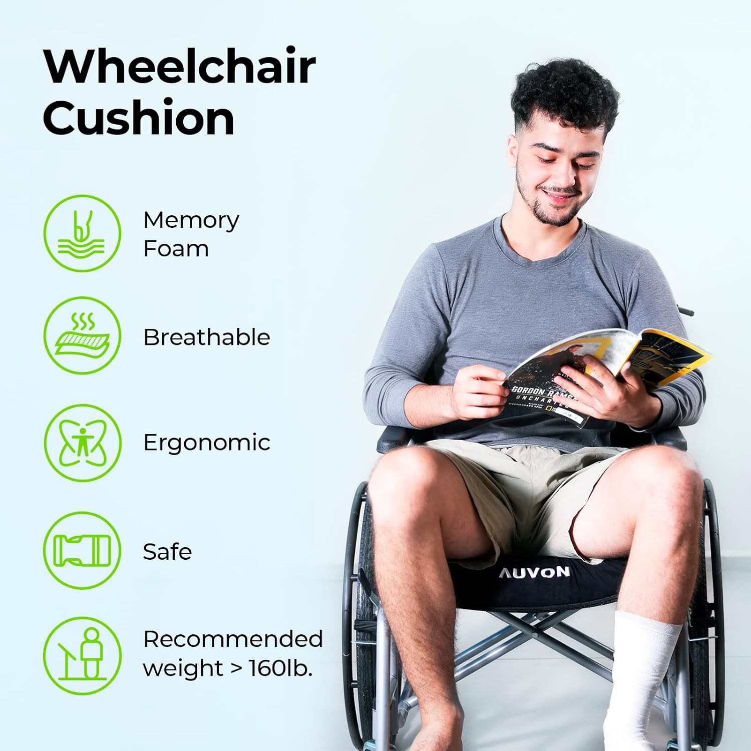 AUVON Wheelchair Seat Cushions (18″x16″x3″) for M (18x16x3in), Black