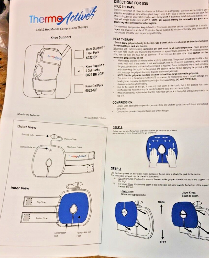 THERMO ACTIVE ROM MEDICAL KNEE ELBOW SUPPORT RANGE OF MOTION JOINT KIT 6023 NEW