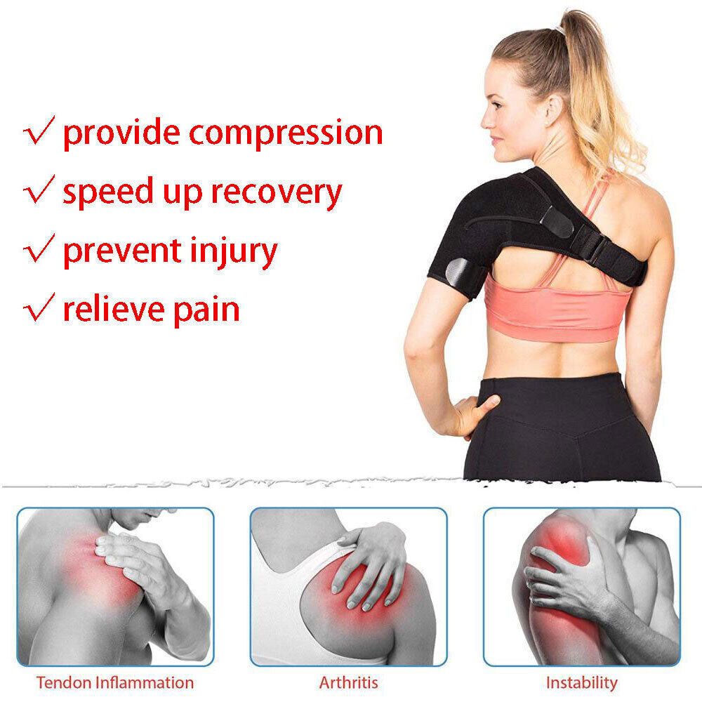1X Adjustable Shoulder Support Brace Compression Strap Heat Patch Sports