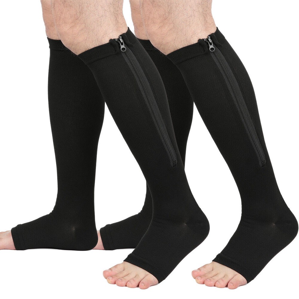 Zipper Open Toe Compression Socks 20-30mmHg Calf Leg Ankle Support Stocking