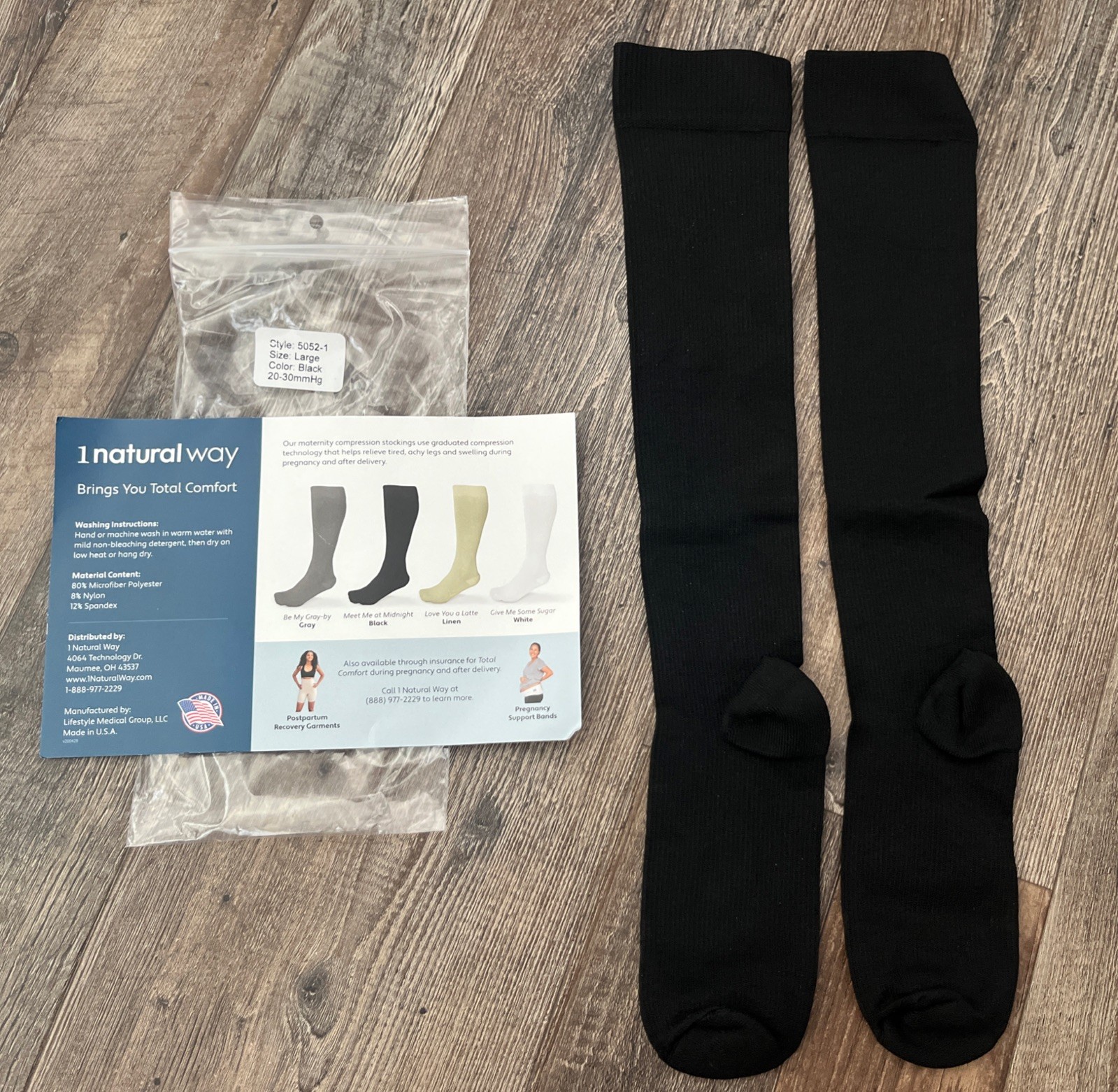 1 Natural Way Maternity compression socks Knee High 20-30mmHg black sz Large
