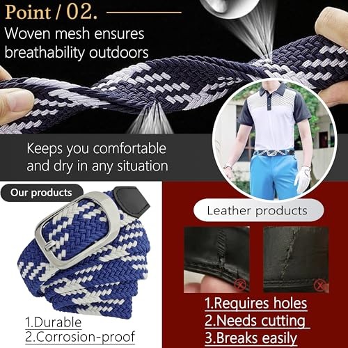 Elastic Braided Belt Waist Adjustable:42″-48″ (50″ Length) Blackd Black Buckle