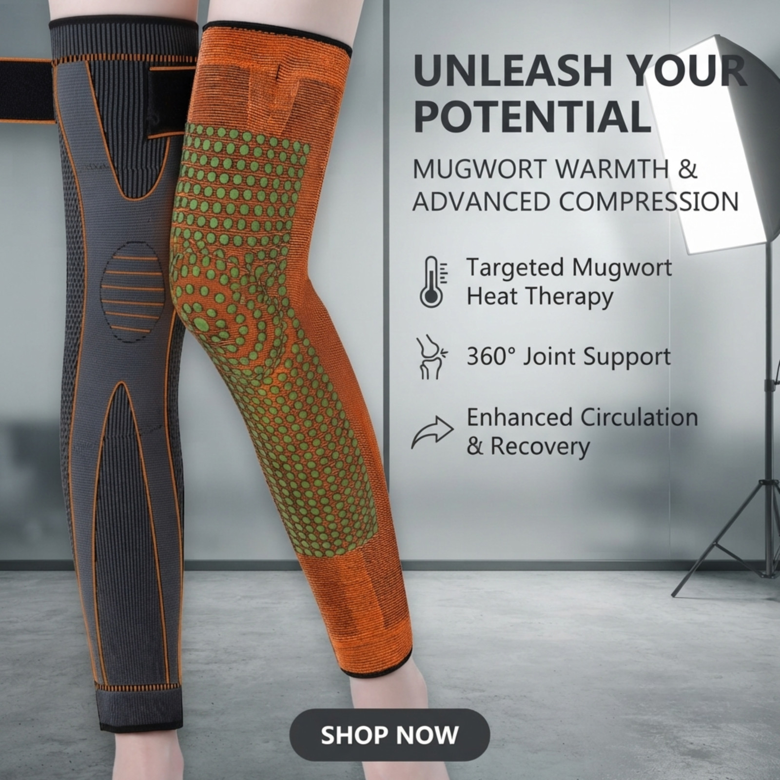 Pair Full Leg Compression Sleeves Self Heating Wormwood Knee Support Sports 2PCS