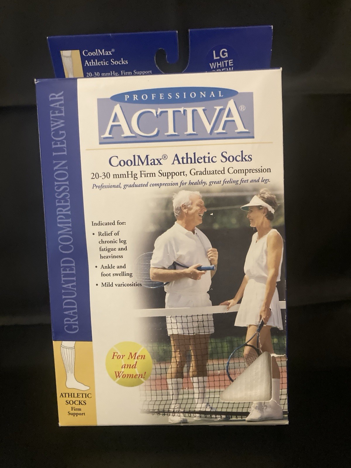 Activa CoolMax Athletic Crew Socks 20-30mmHg White Size LARGE