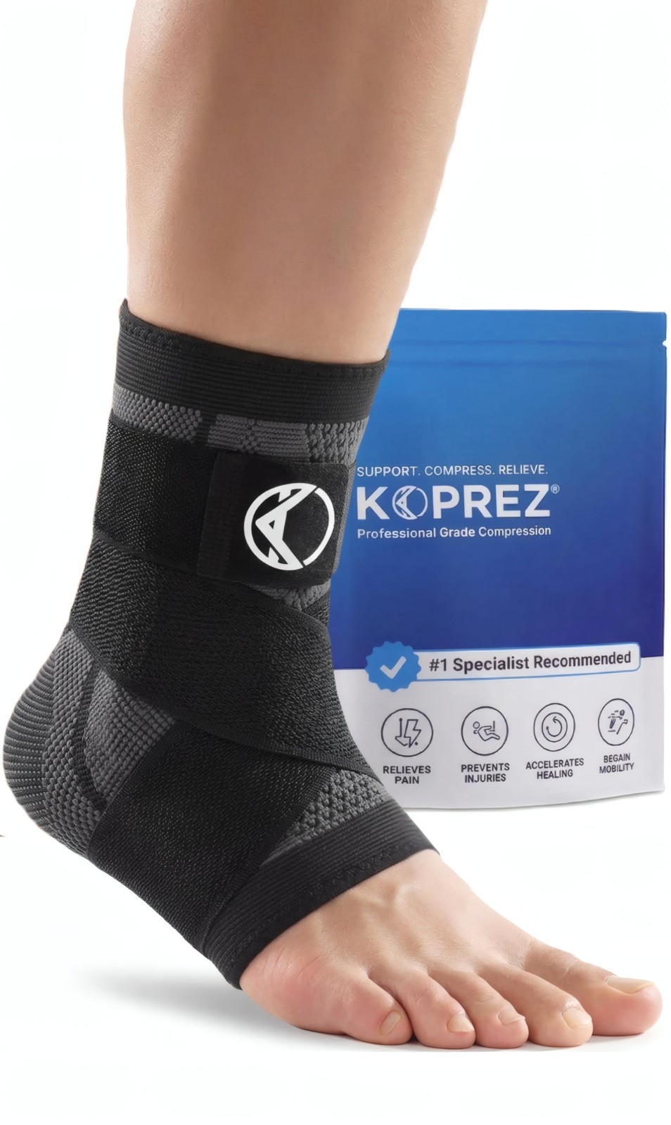 Ankle Compression Sleeve & Brace for Plantar Fasciitis Pain Relief & Support