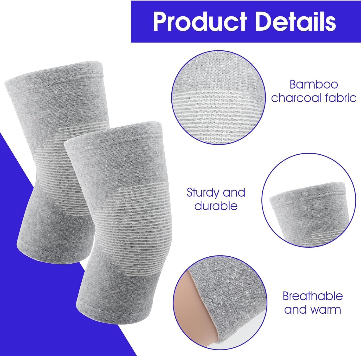 Bamboo Knee Sleeve, Elastic Compression Knee Brace Breathable Knee Pads Leg Slee