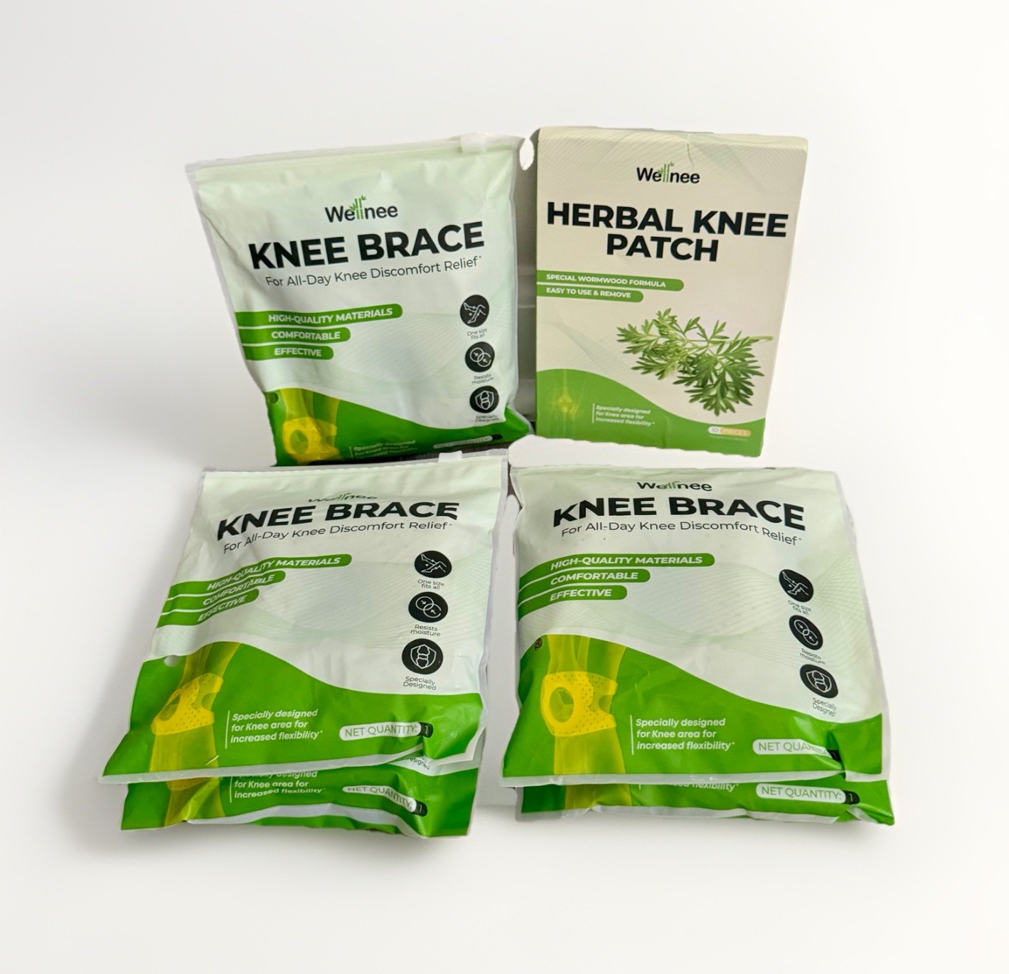 Wellnee Unisex Adults Silicone Padding Knee Support Brace & 10 Pc Herbal Patches