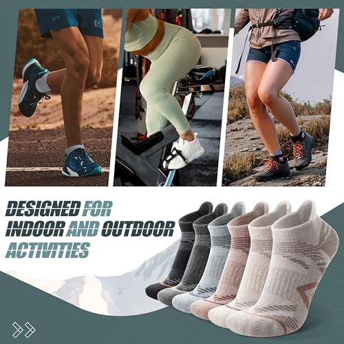 6 Pairs Merino Wool Ankle Hiking Running Socks Large Brown/Grey/Black