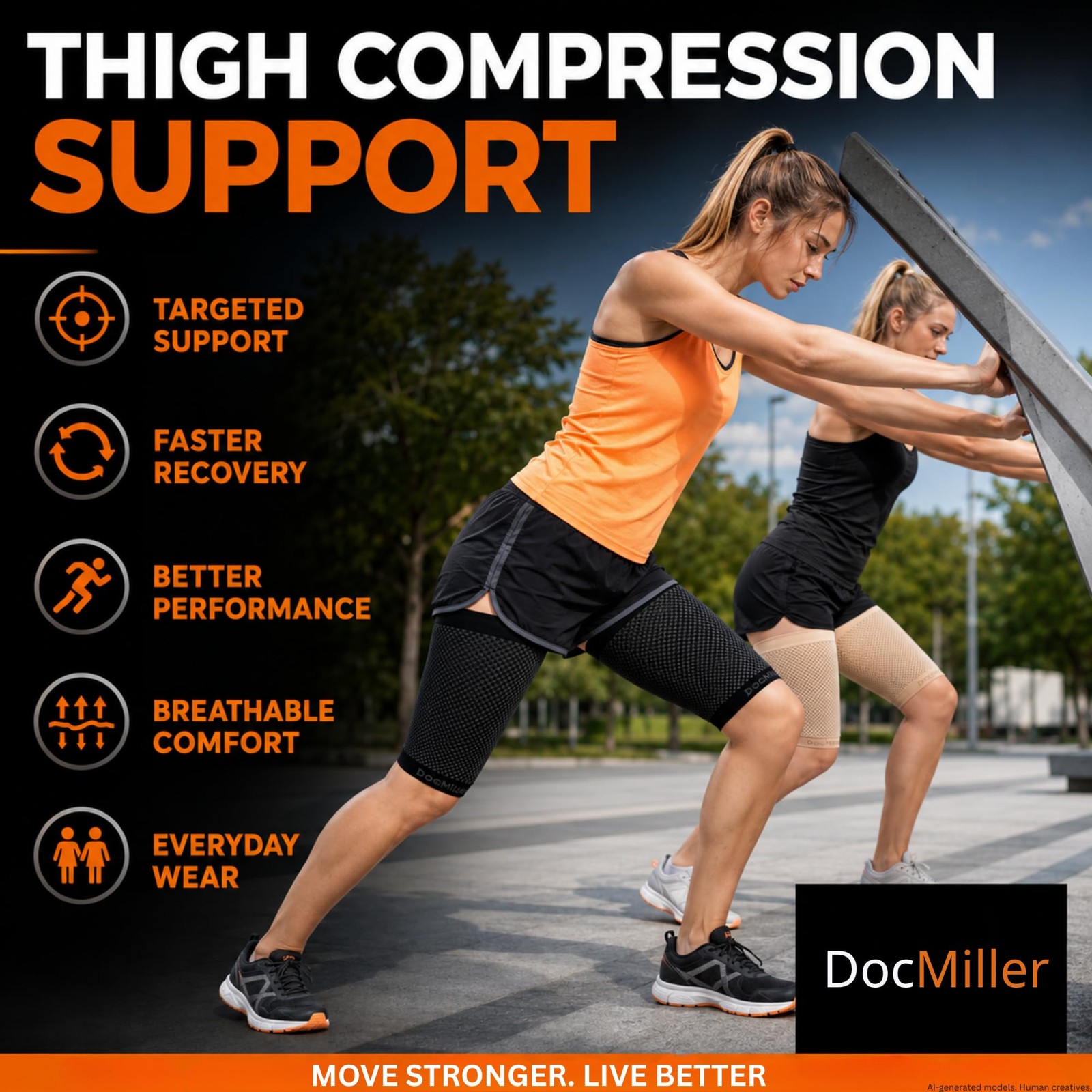 Doc Miller Thigh Compression Sleeve for Men & Women, 1 Pair Medium, Skin