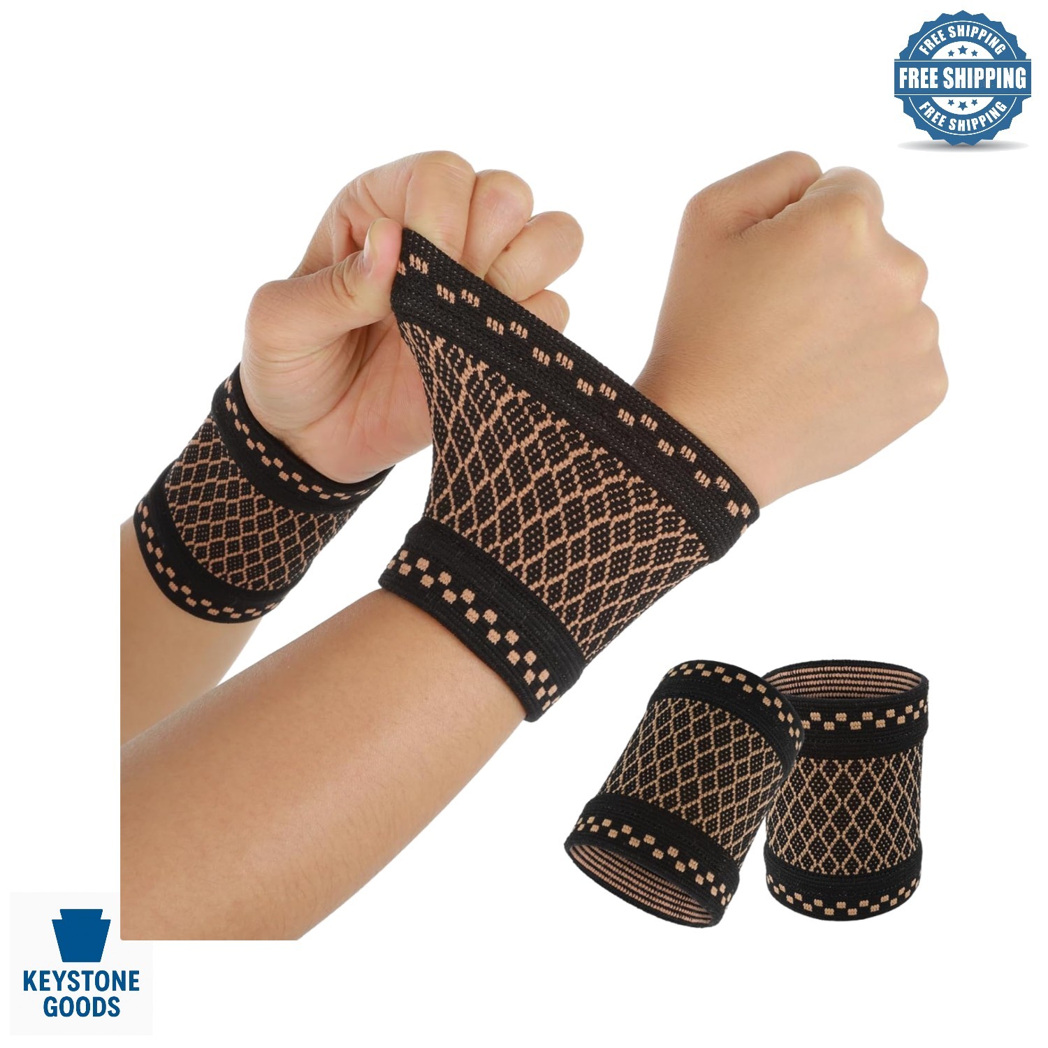 Copper Wrist Compression Sleeves for Pain Relief & Support – Adjustable, Brea…