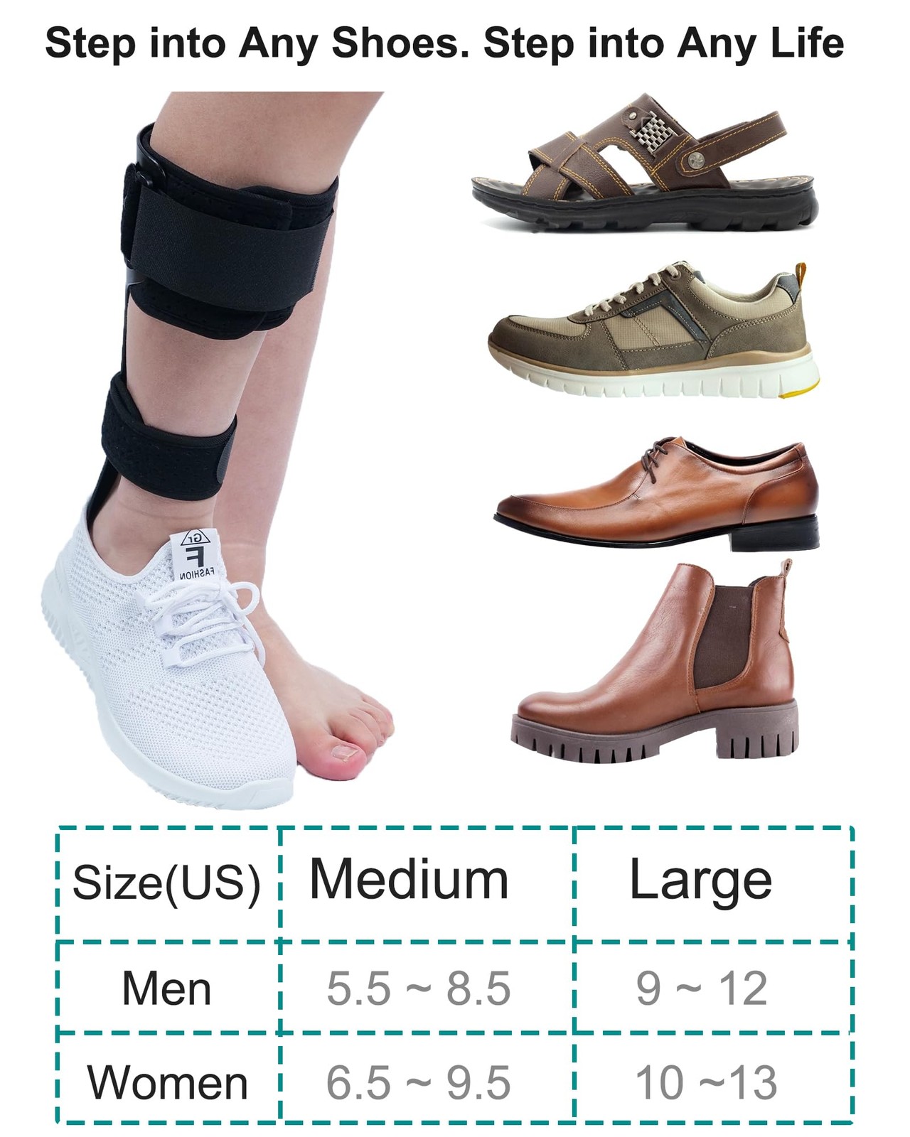 DouHeal AFO Foot Drop Brace, Innovative Half-Foot Design, Medium