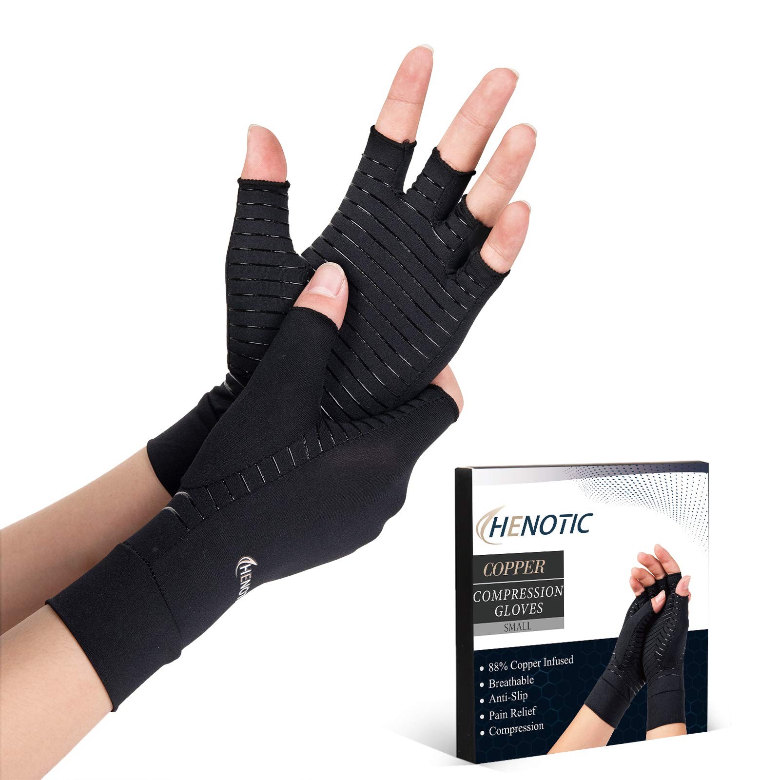 Copper Arthritis Gloves for Women Men, Fingerless Breathable Compression Gloves