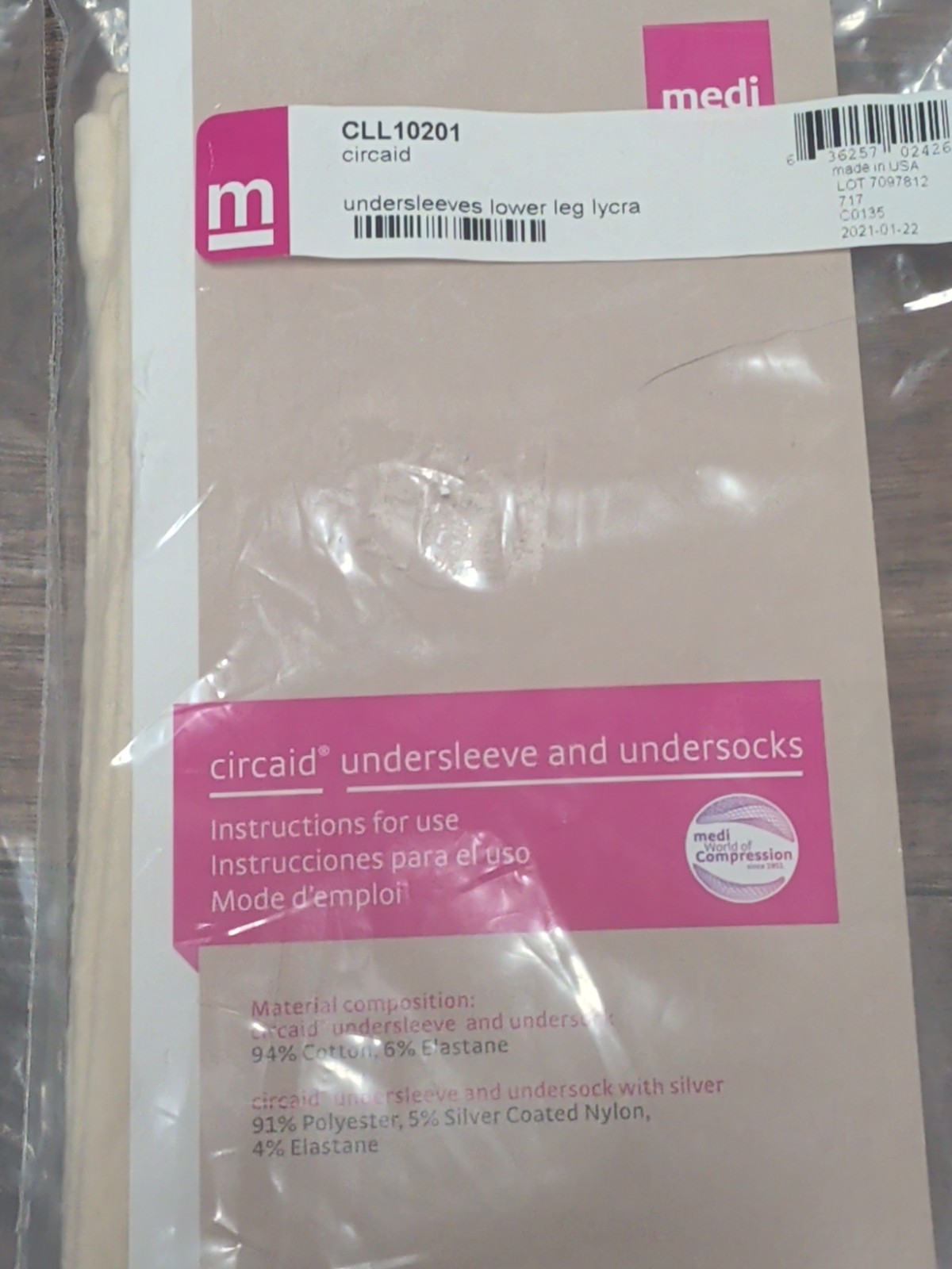 Lot of 3 Medi Circaid Undersock Undersleeve Lower Leg Lycra CLL10201 Open Ended