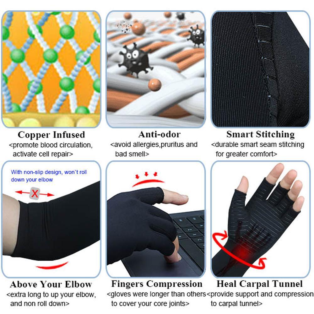 Copper Compression Long Gloves Gym Arthritis Carpal Tunnel Support Pain Relief ~