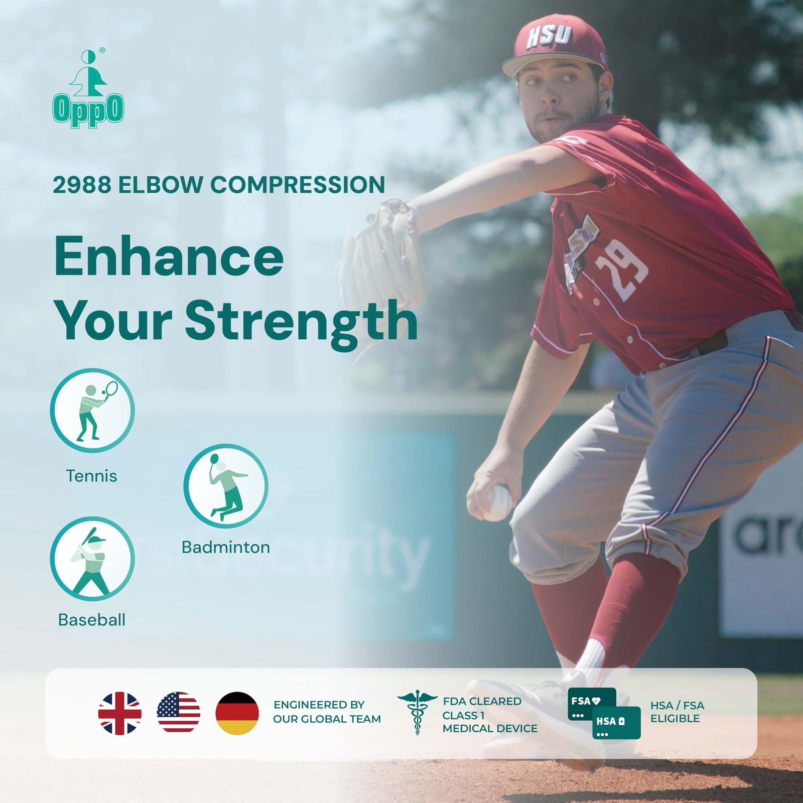OPPO 2988 ACCUTEX Elbow Compression Sleeve – for Tendonitis, Large, Gray