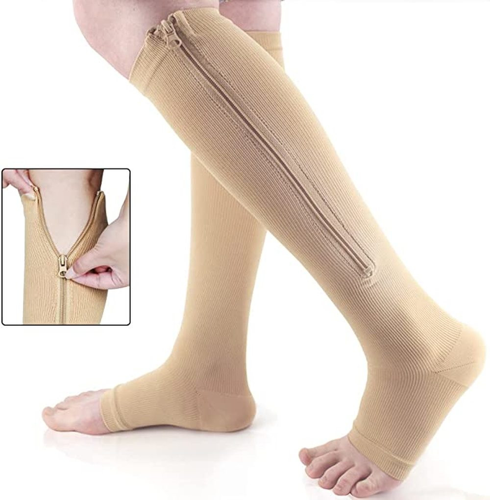 Zipper Compression Socks Hose Unisex Support Stockings Varicose Veins Pregnancy