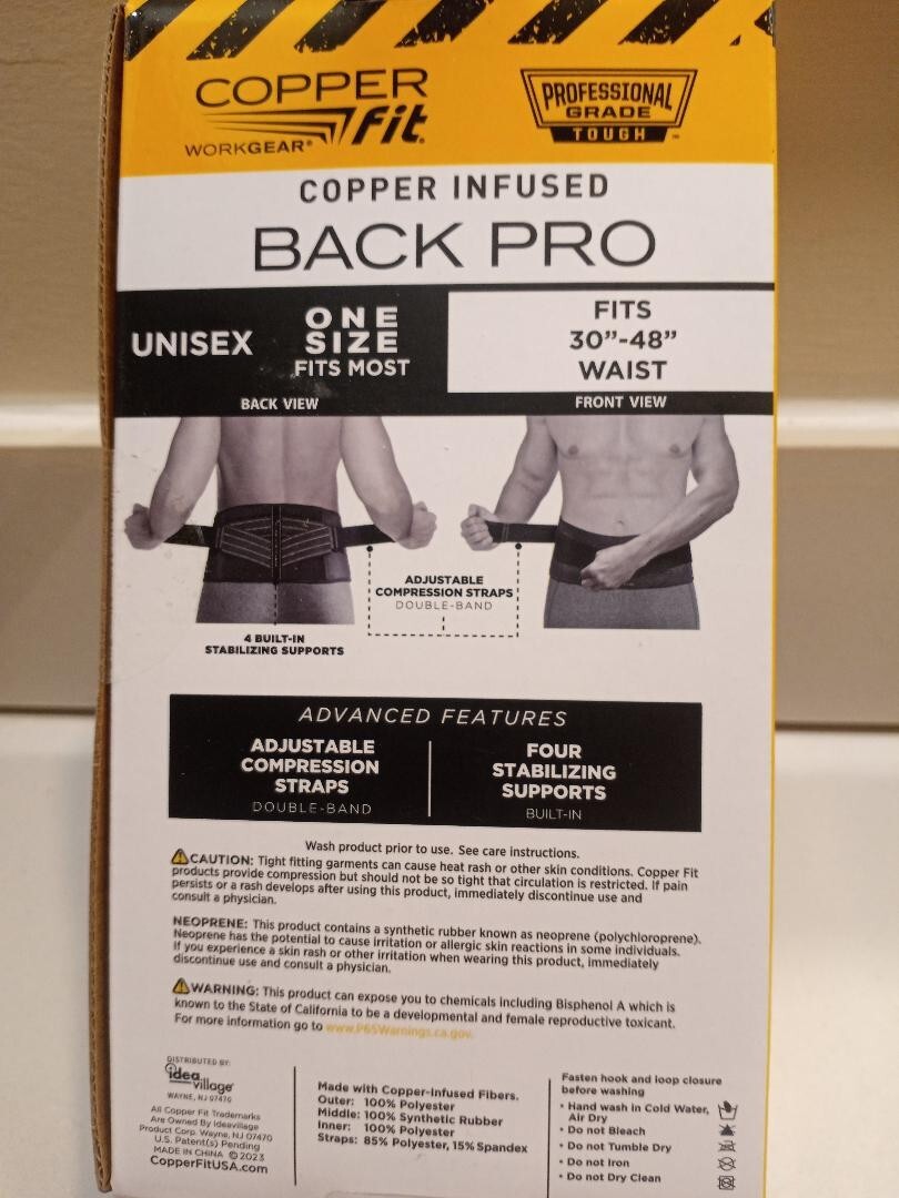 Copper Fit-Workgear Back Pro Compression Back Support-Performance Technology!