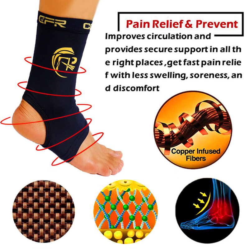 Copper Ankle Brace Support Compression Sleeve Foot Arthritis Fitness Pain Relief