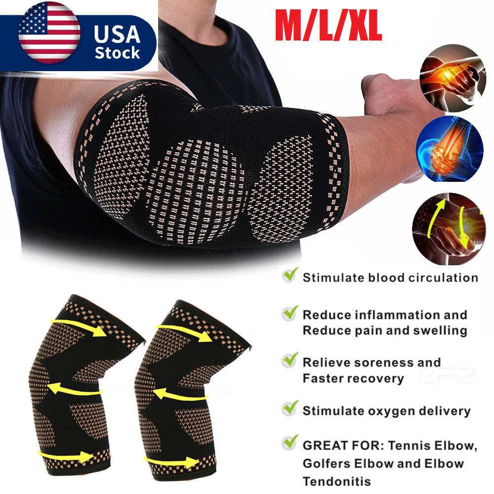1PCS Copper Elbow Brace Compression Sleeve Support Arthritis Tendon Joint Wrap