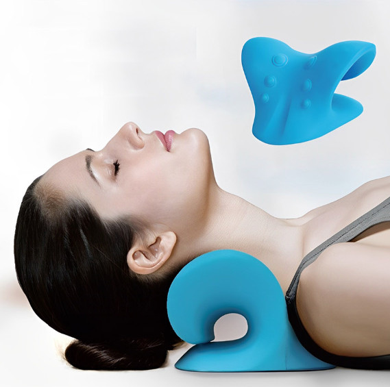 Cervical Neck Stretcher Traction Device Pillow Pain Relief Alignment C-Curve Blu