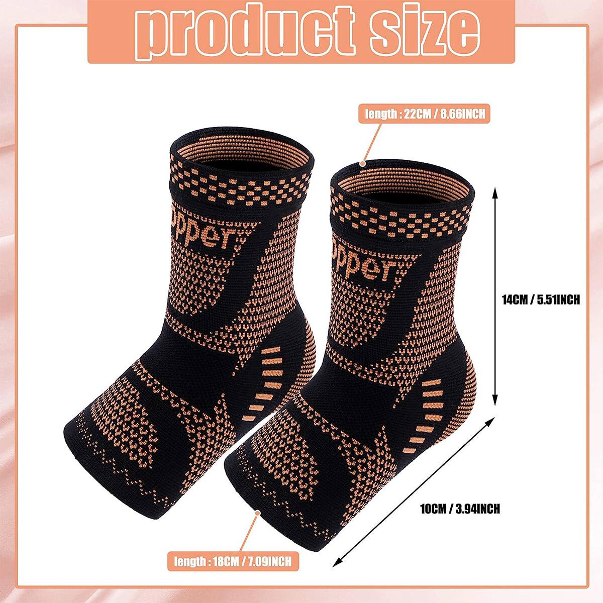 Copper Ankle Support Brace Compression Sleeve Socks Stabilizer Foot Pain Relief