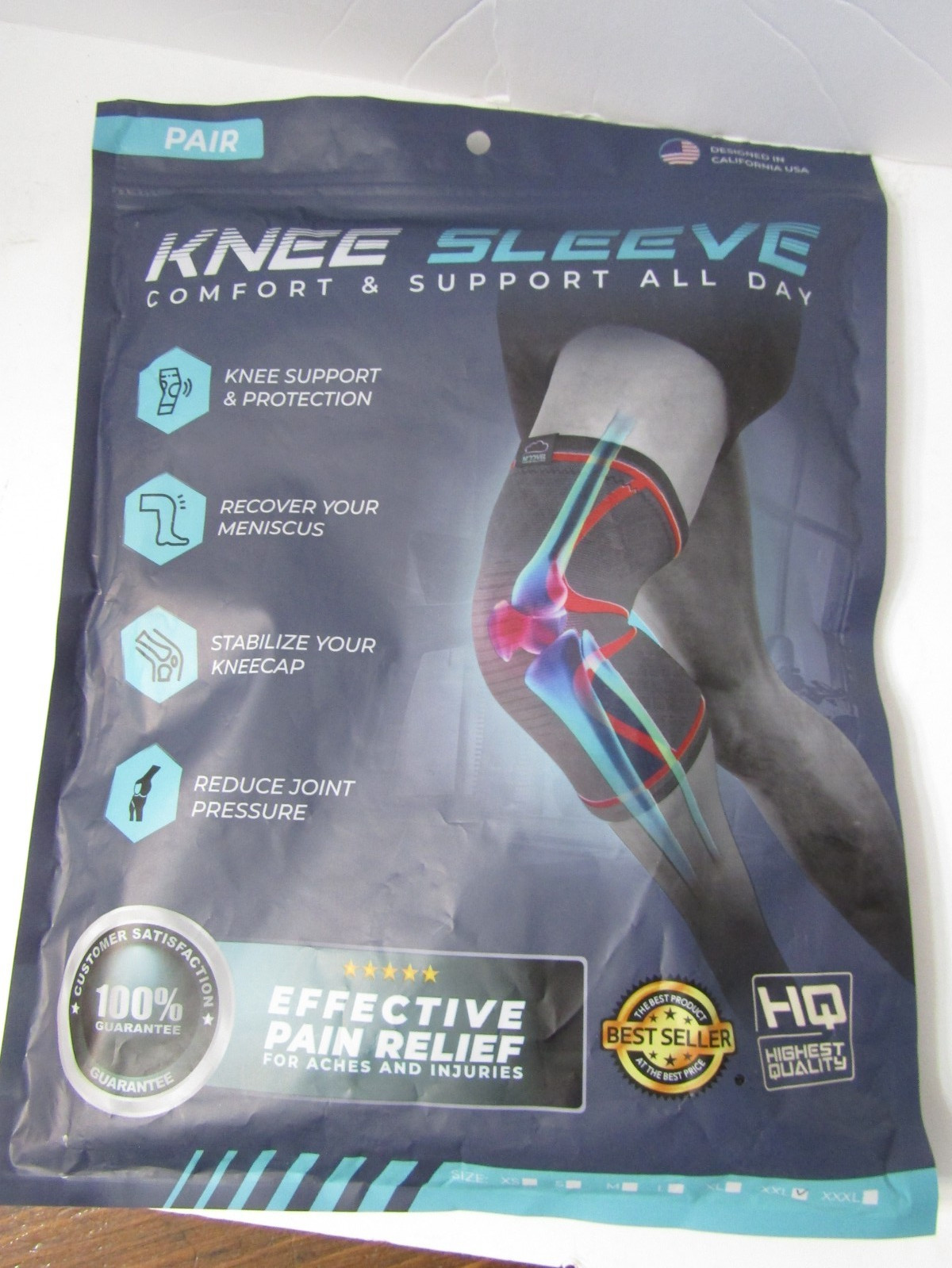 NEW PAIR KNEE SLEEVE BRACE COMFORT & SUPPORT EFFECTIVE PAIN RELIEF SIZE XXL