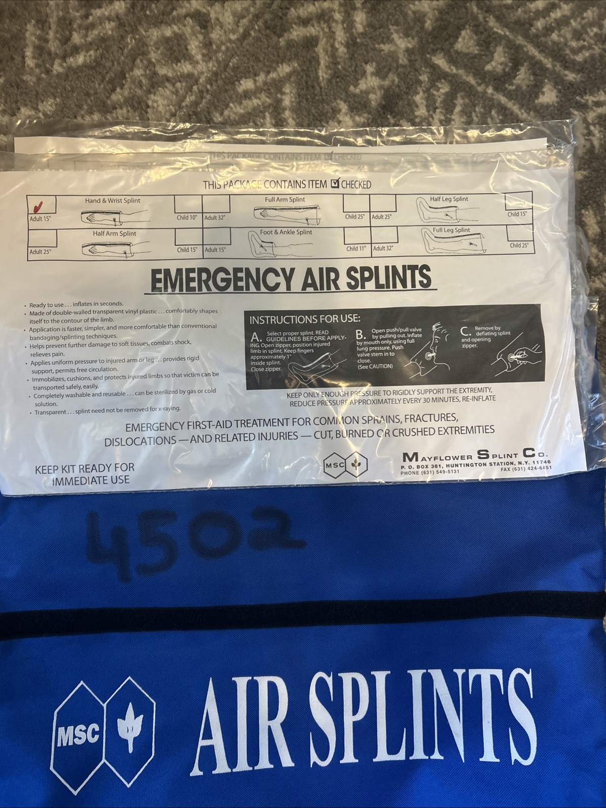 Inflatable Air Splint Full Leg Emergency First Aid (SKU JSA-18-04) Prepper