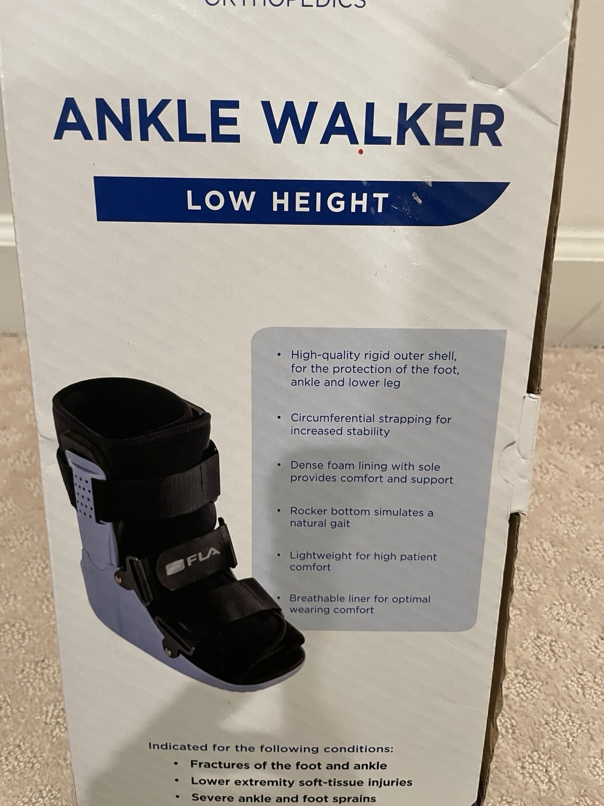 FLA Adjustable Air Ankle Walker Boot Low Gray Size Large right left.