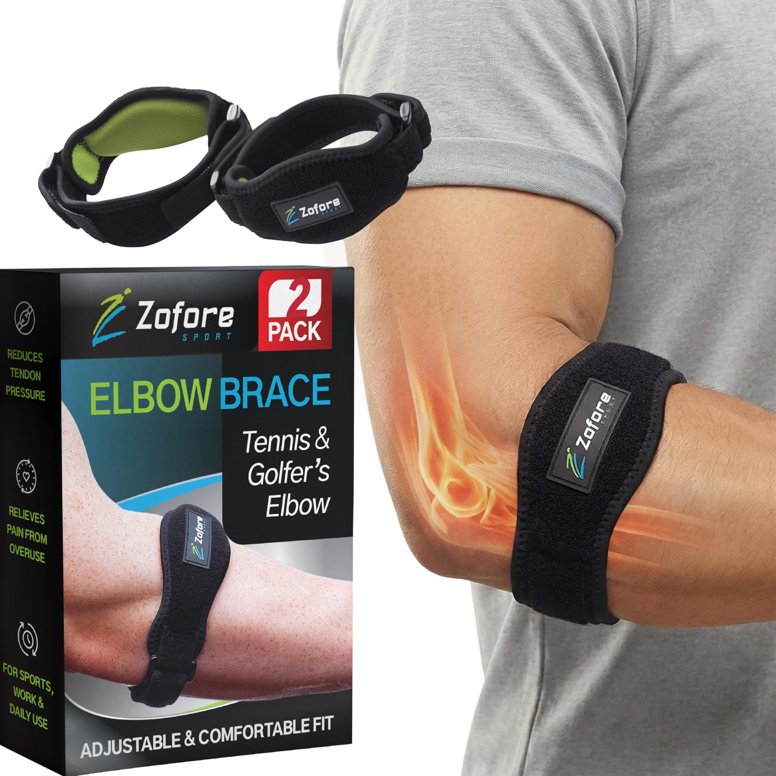 2 Pack Tennis Elbow Brace Compression Pad Pain Relief for Men Women