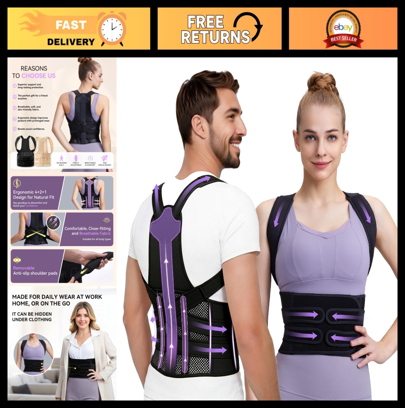 Adjustable Posture Corrector Brace for Men & Women – Back Support, Pain Relief,