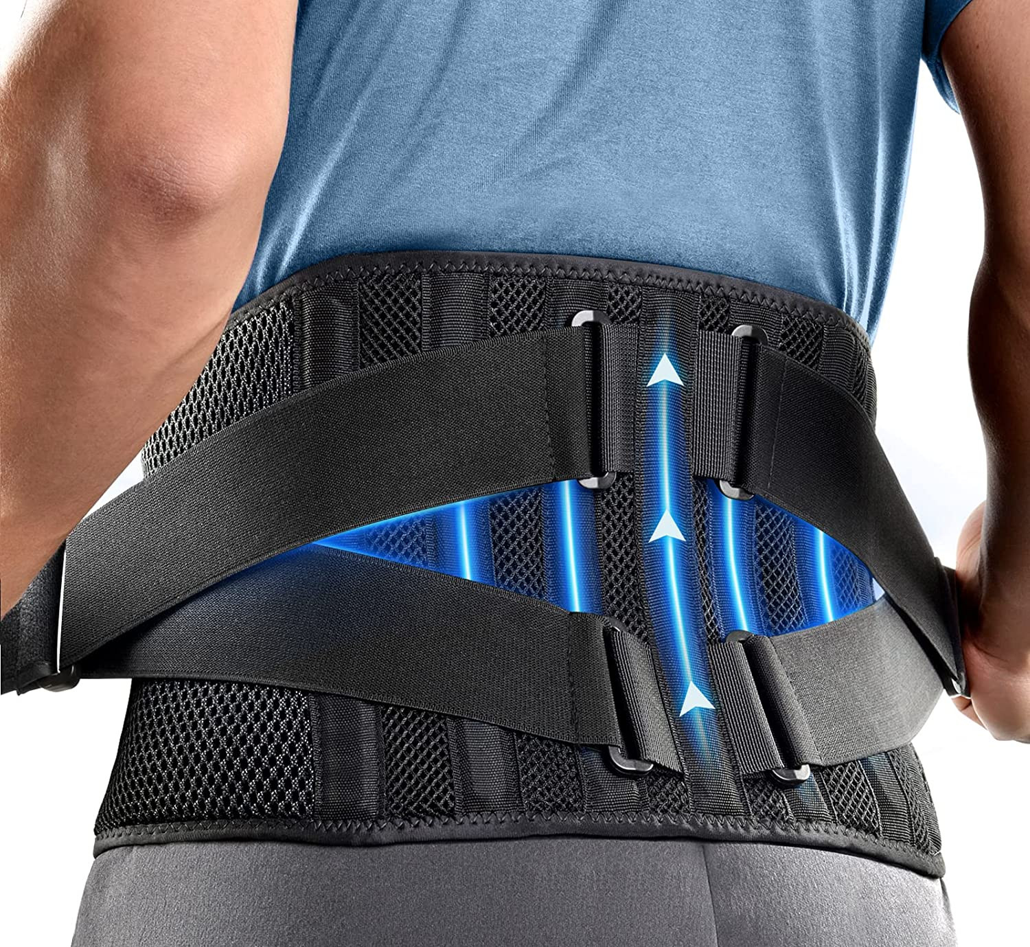 Air Mesh Back Brace for Men Women Lower Back Pain Relief with 7 Stays Medium