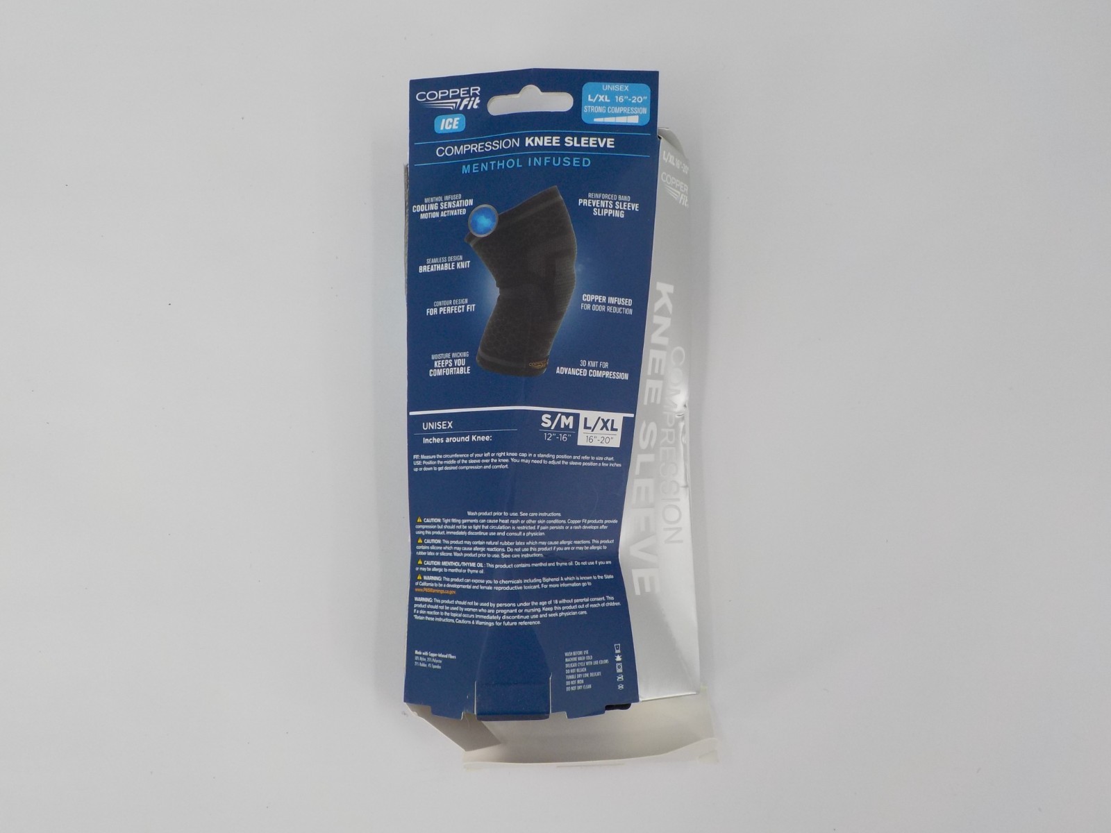 COPPER FIT COMPRESSION KNEE SLEEVE SZ L/XL 16″-20″ COPPER-INFUSED FABRIC CRUSHED