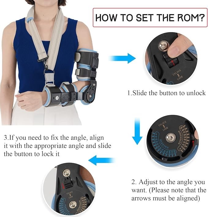 Hinged Elbow Brace ROM Elbow Brace Support with Strap Sling Adjustable Post Op
