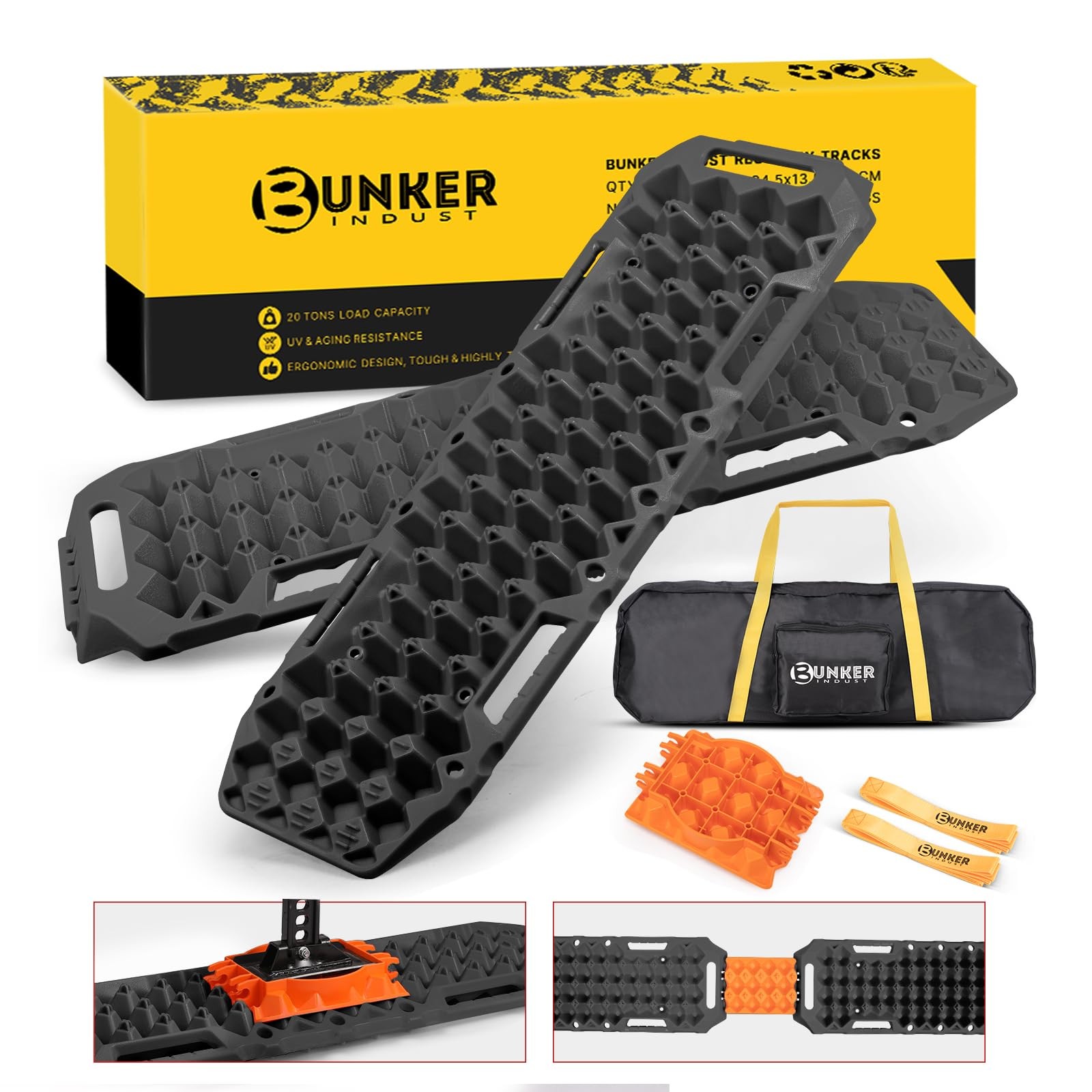 BUNKER INDUST Off-Road Traction Boards with Jack Lift Base,2 Pcs Multifunctio…