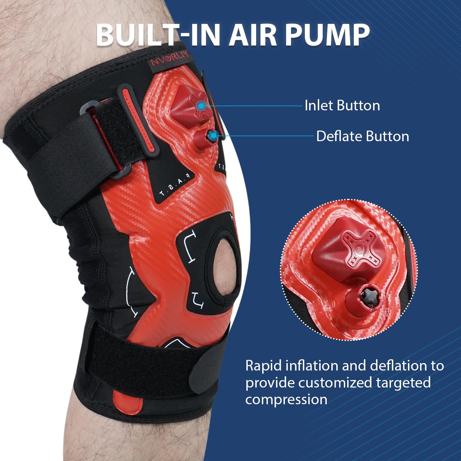 Nvorliy Inflatable Knee Brace with Built-in Air Pump, Pain X-Large, Red