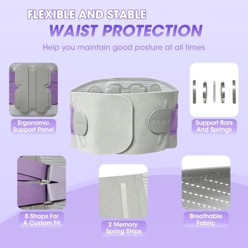 Back Support Belt, Adjustable Lower Back Brace, XL | 5 Removable X-Large Purple