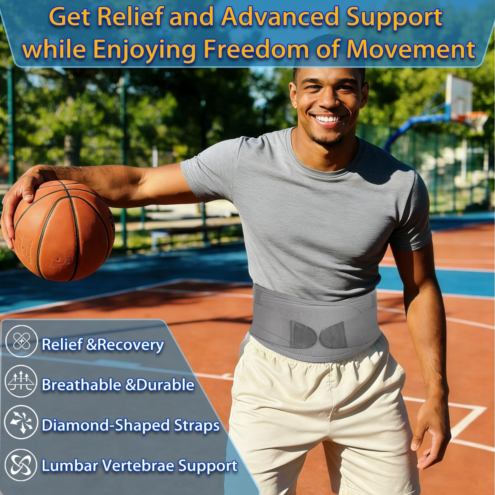 Buteoutzzl Back Brace for Lower Pain Relief with Bionic Large, Gray