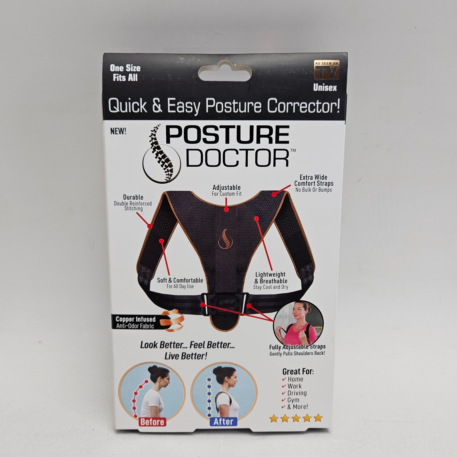 Ontel Posture Doctor Corrector Back Support Brace Adjustable Unisex One Size