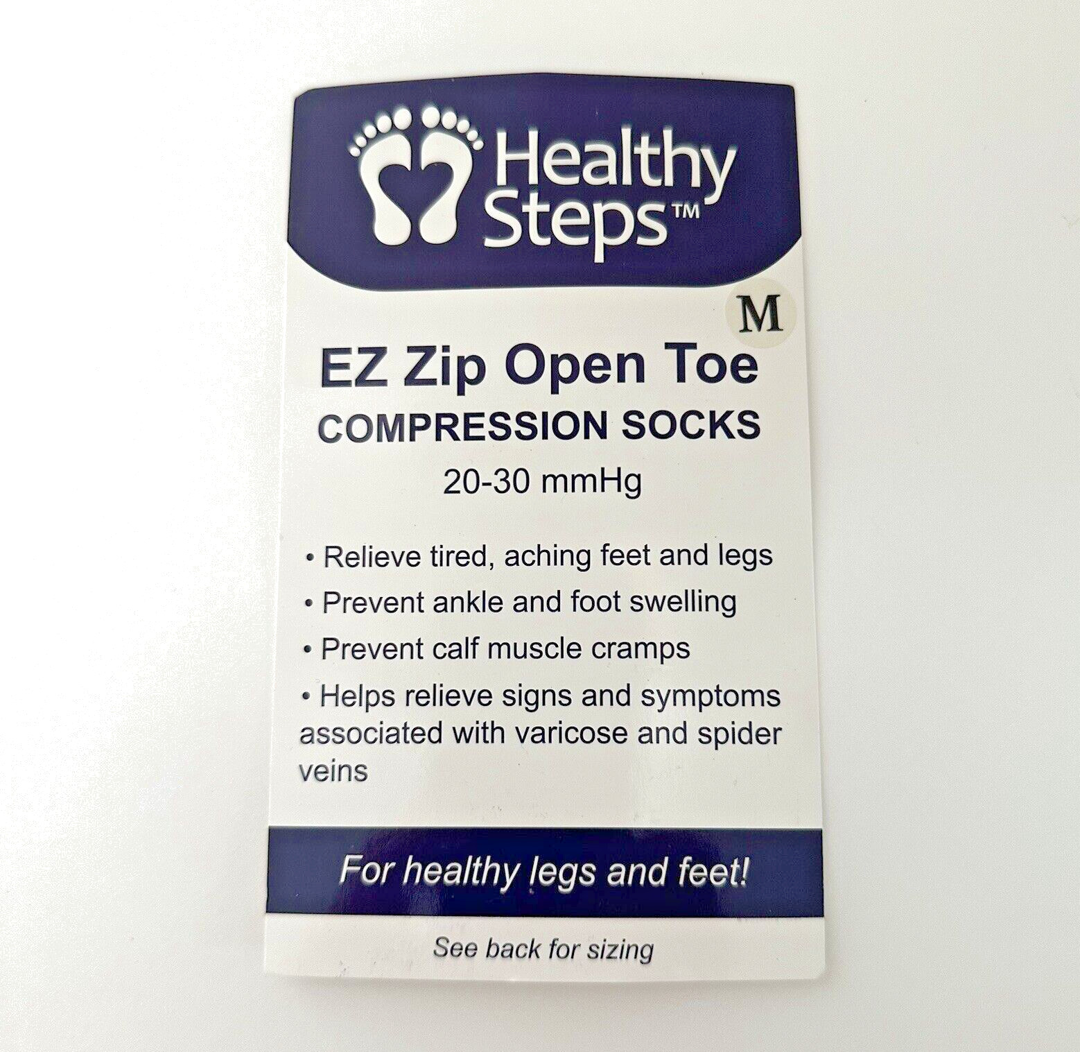 Healthy Steps EZ Zip Open Toe Compression Socks 20–30 mmHg Beige M