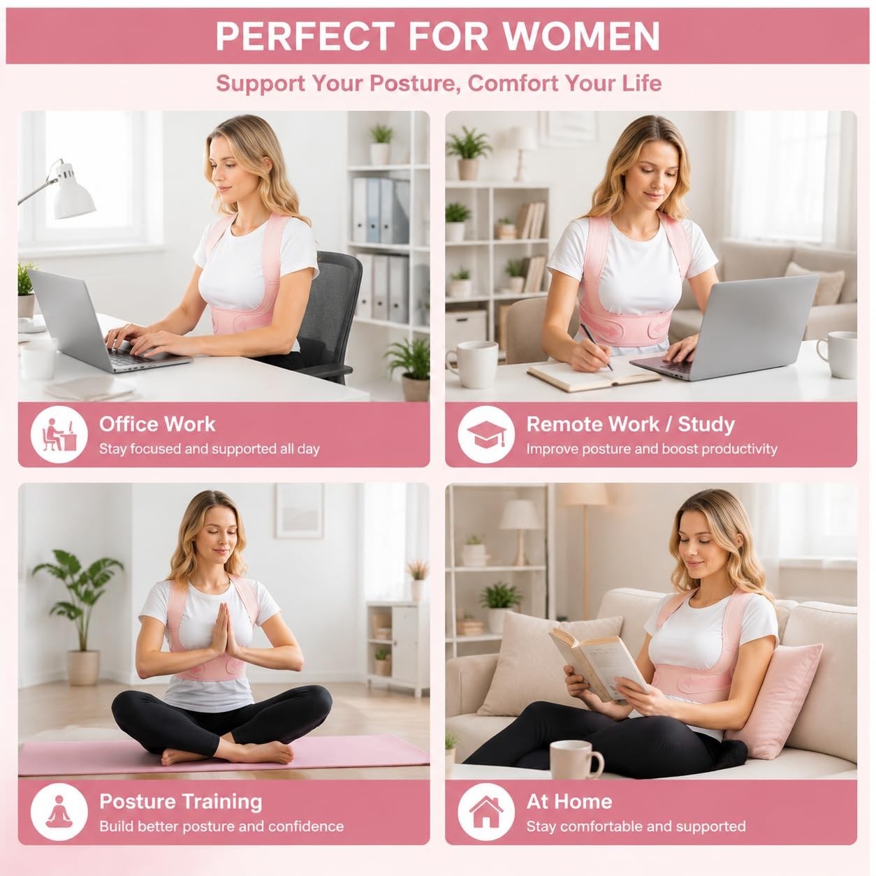 Back Brace Posture Corrector for Women, Adjustable Upper Back Support, Invisible