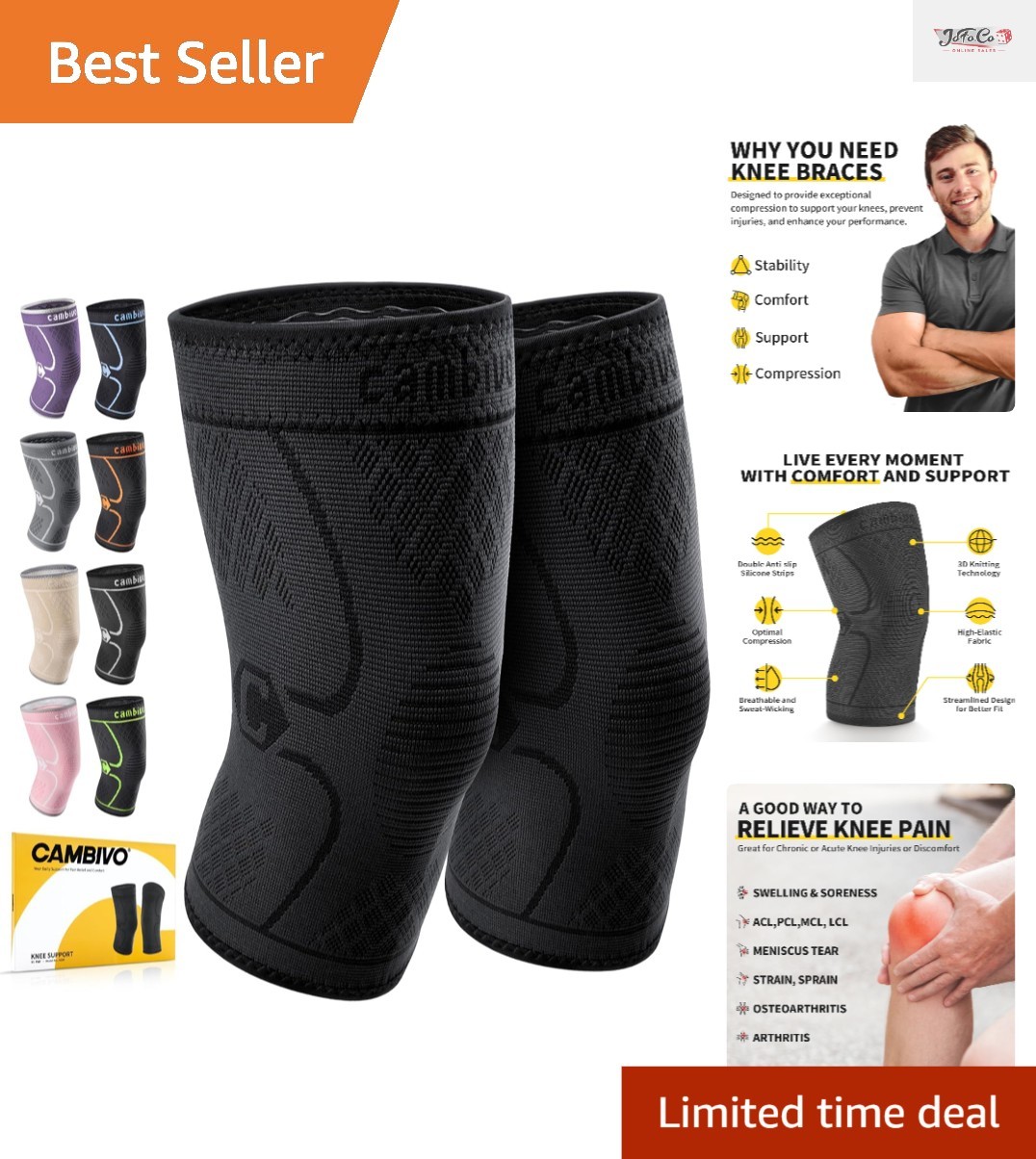 Breathable Knee Compression Sleeves with Non-Slip Support – 2 Pack for All Ages