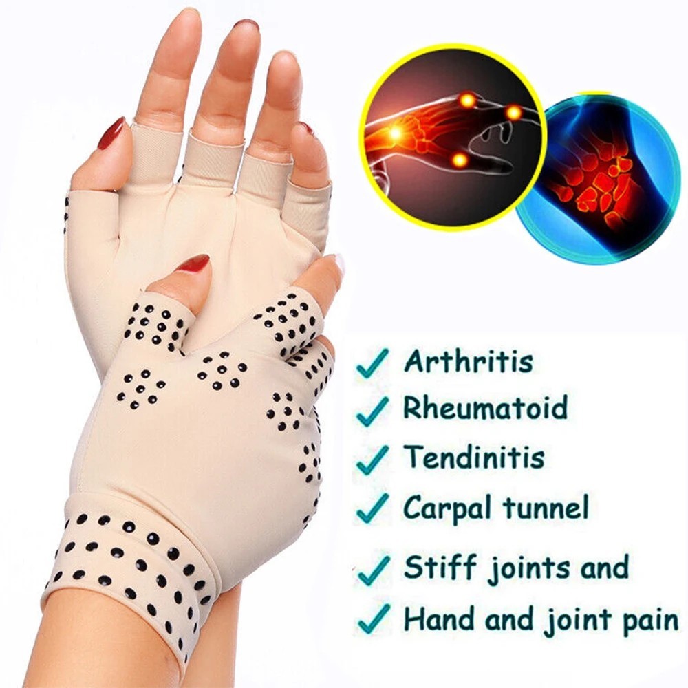 1 Pair Fingerless Arthritis Therapy Gloves Magnetic Compression Support
