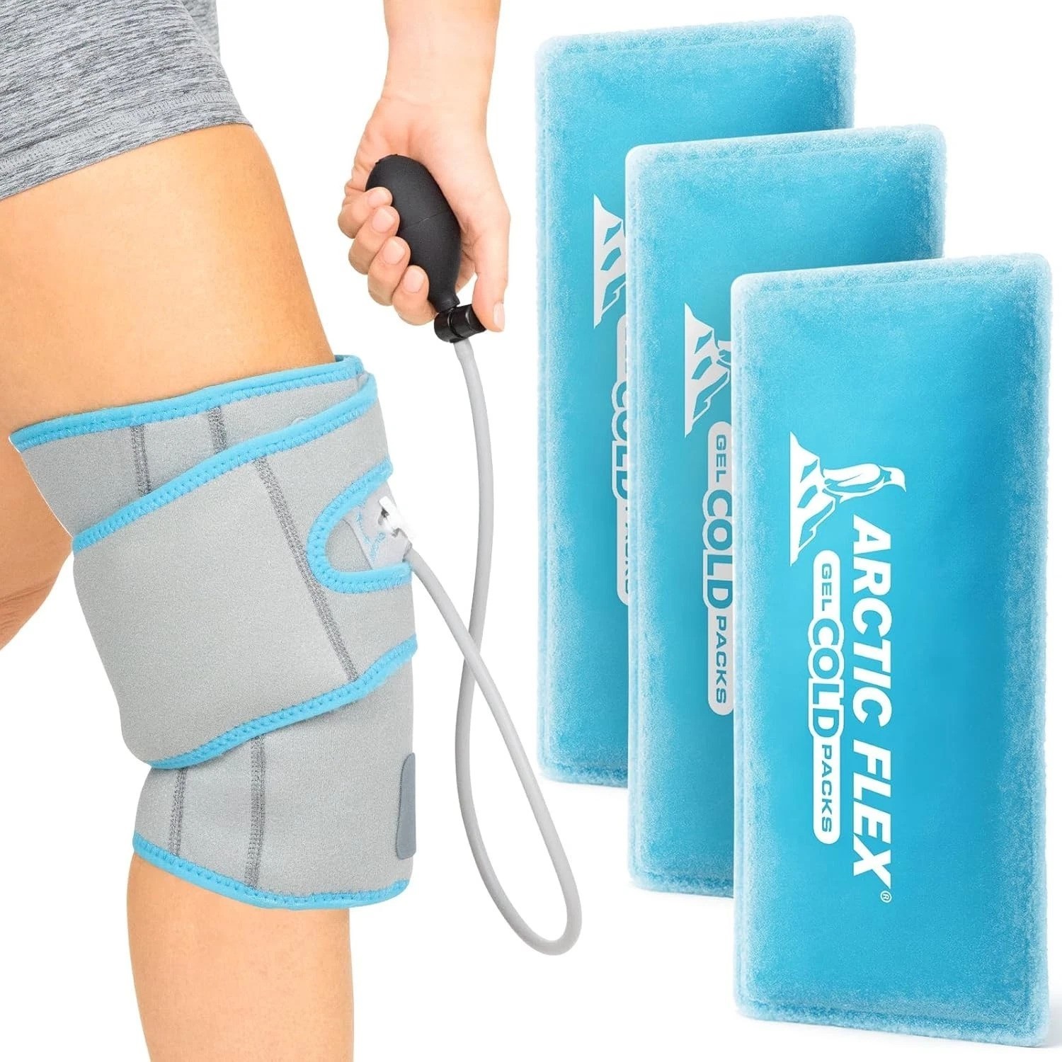 Compression Knee Ice Wrap – Reusable Brace with Air Pump – Hot/Cold Therapy f…