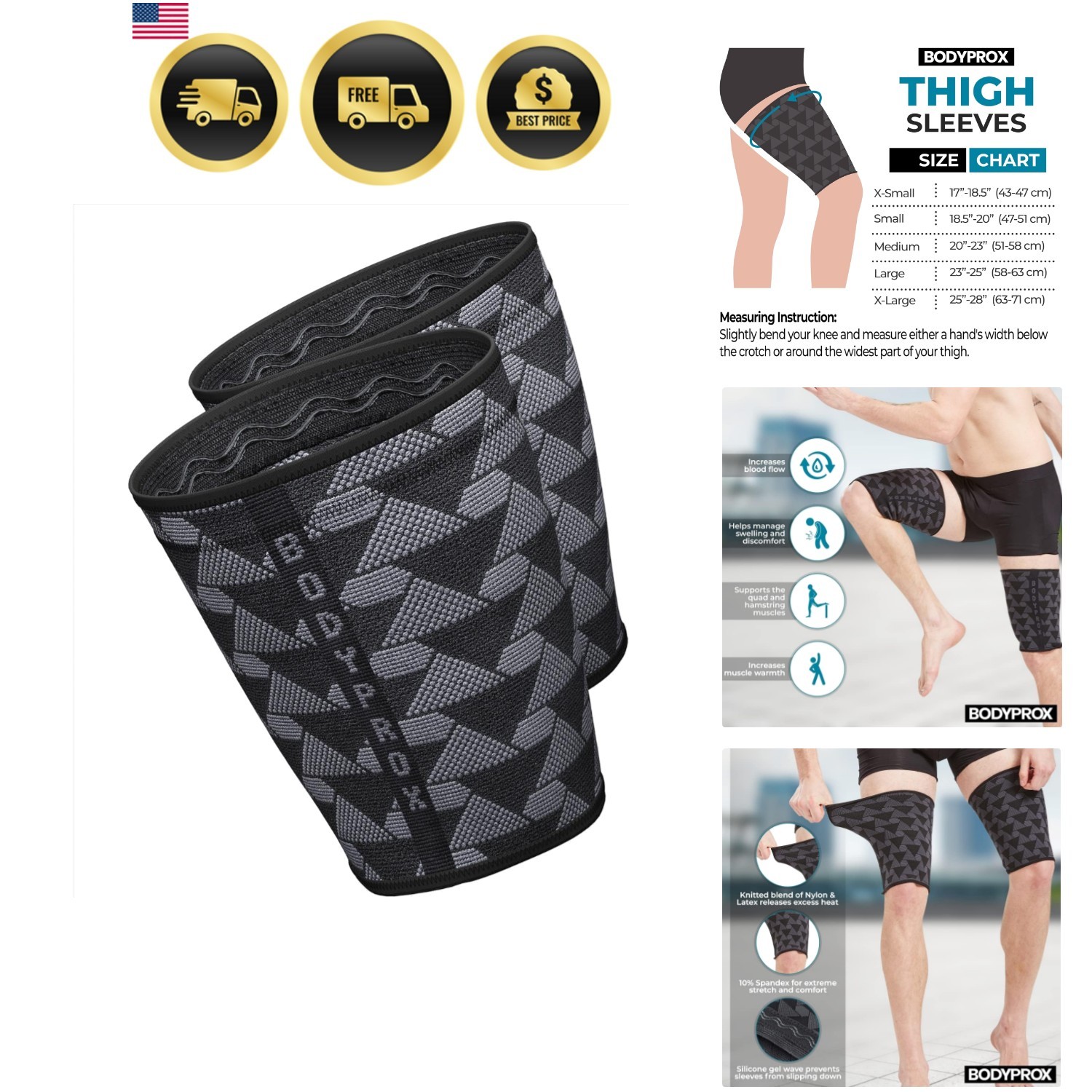 Thigh Compression Sleeve1 Pair, Hamstring Compression Sleeve for Men and Women