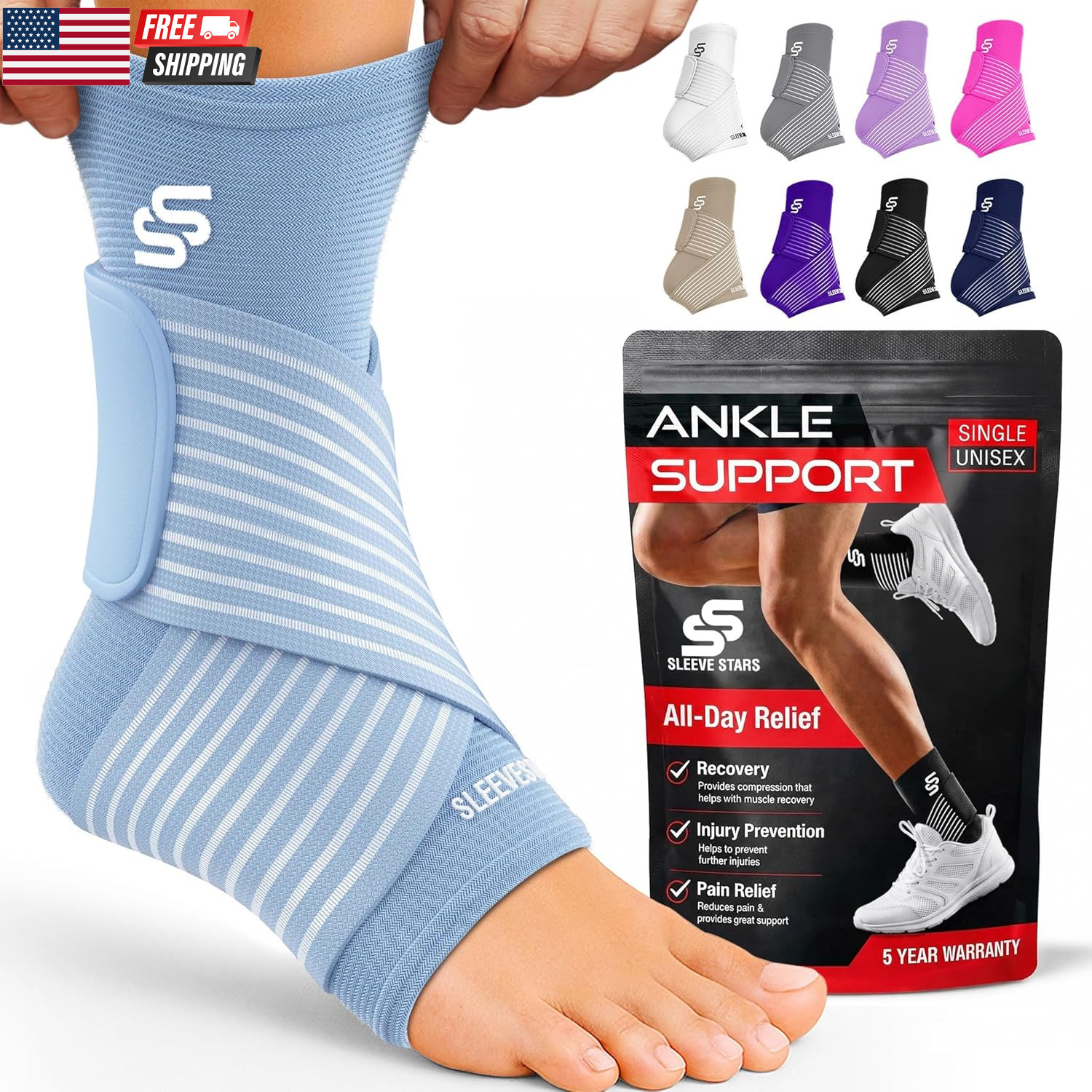 Sleeve Stars Ankle Brace for Women & Men, Ankle Wrap for Sprain, Compression Sle