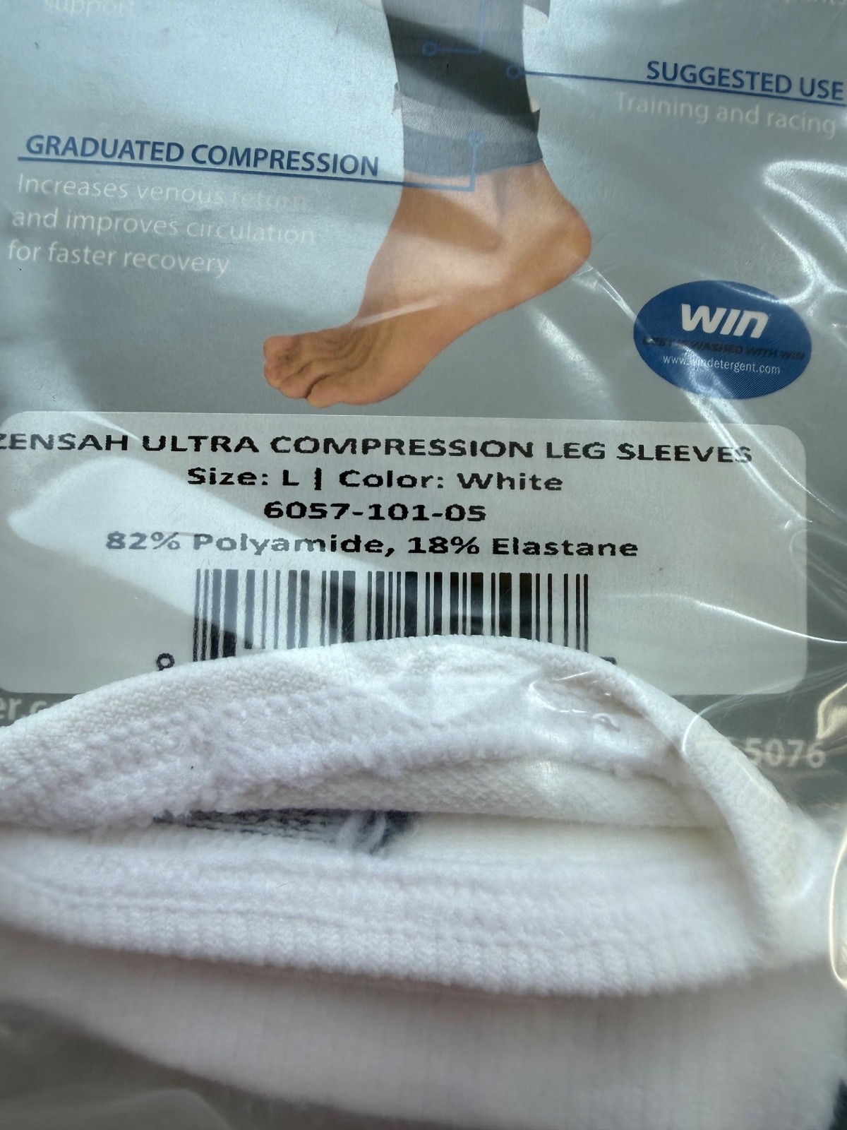 NEW Zensah Ultra Compression Leg Sleeve White Size Large Calf 12.5-15″ #6057