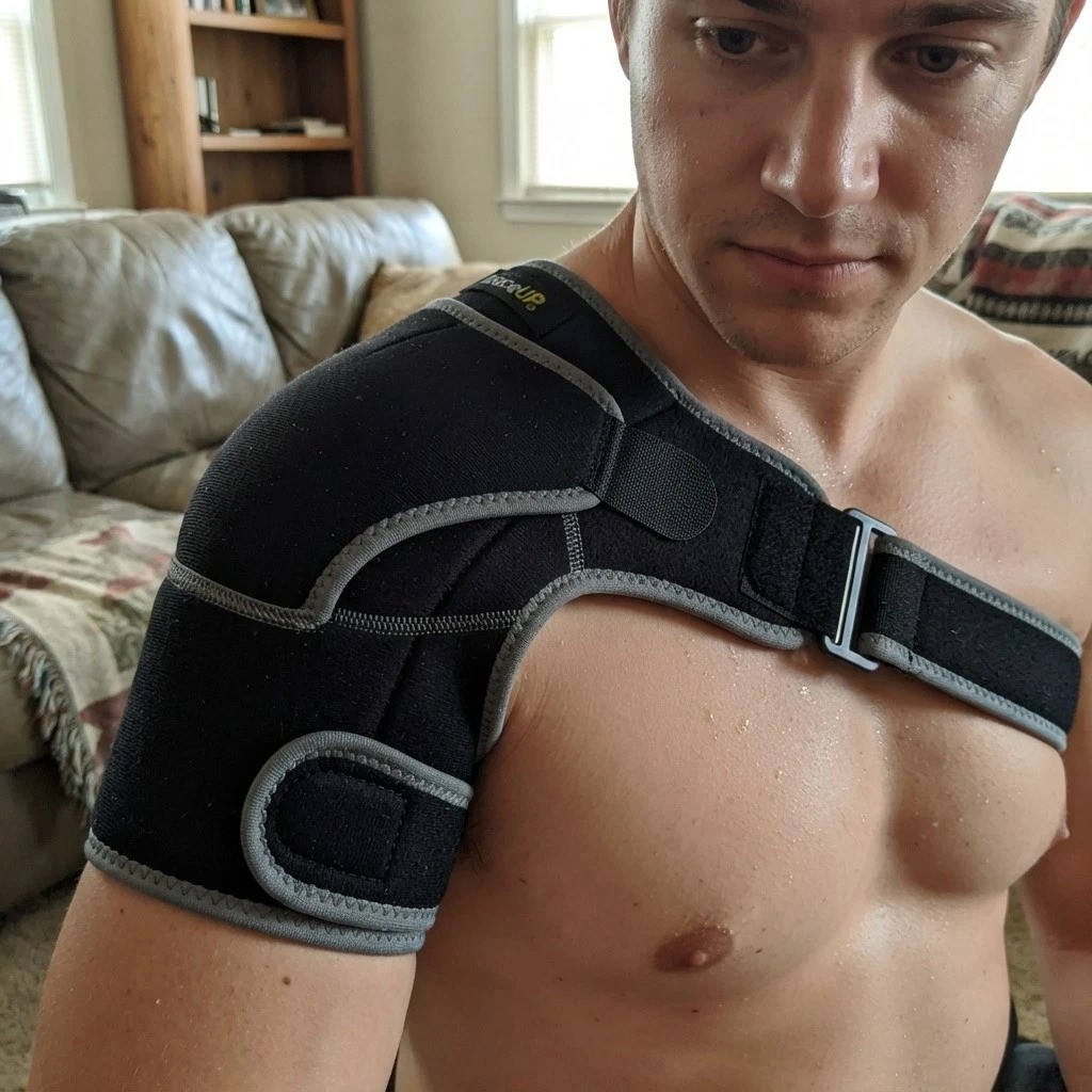 SHOULDER BRACE ROTATOR CUFF PAIN RELIEF SUPPORT ADJUSTABLE COMPRESSION SLEEVE