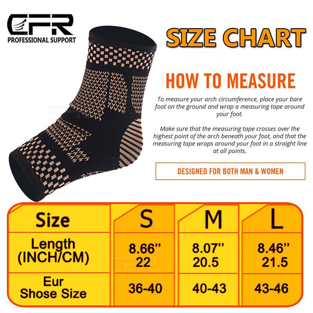 Copper Ankle Support Brace Compression Sleeve Plantar Foot Fasciitis Sports Wrap