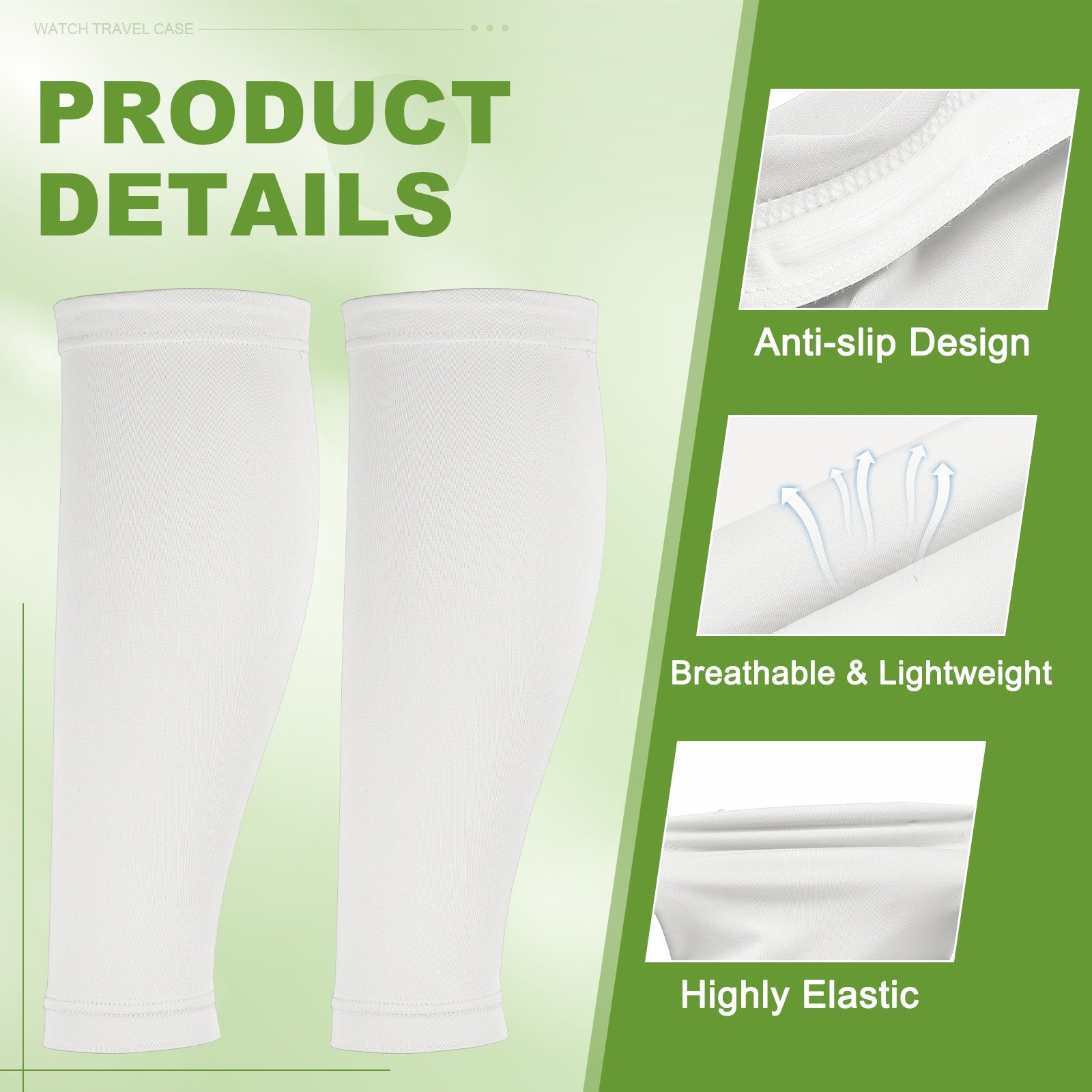Sun Protection Leg Sleeves with Anti-slip Silicone Strips, White